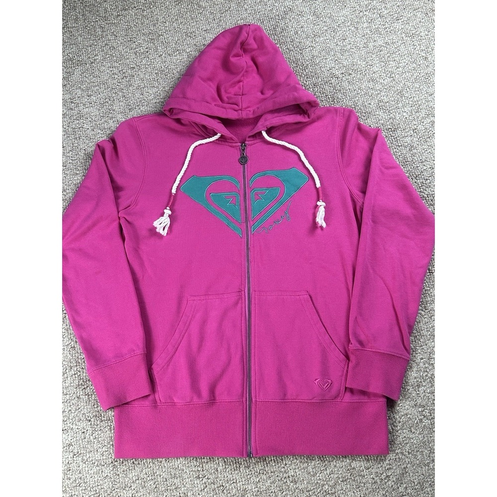 Roxy Hooded Full Zip Fleece Jacket Women's Size Large Y2K Pink Training Yoga